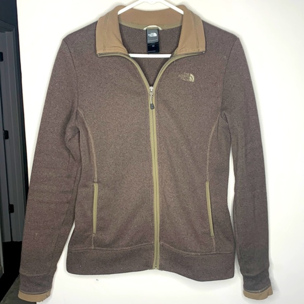 The North Face Brown Oatmeal Color Fleece Lightweight Jacket Full Zip Sz Small